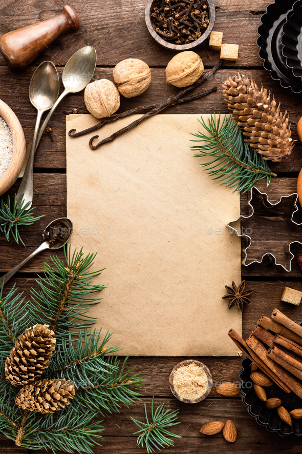 culinary background for recipe of Christmas baking Stock Photo by sea_wave