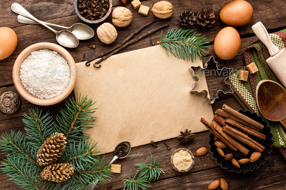 culinary background for recipe of Christmas baking Stock Photo by sea_wave