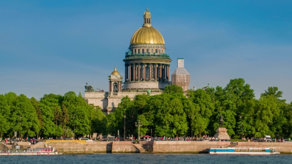 View On The Neva River And St Isaac's Cathedral. St. Petersburg, Russia