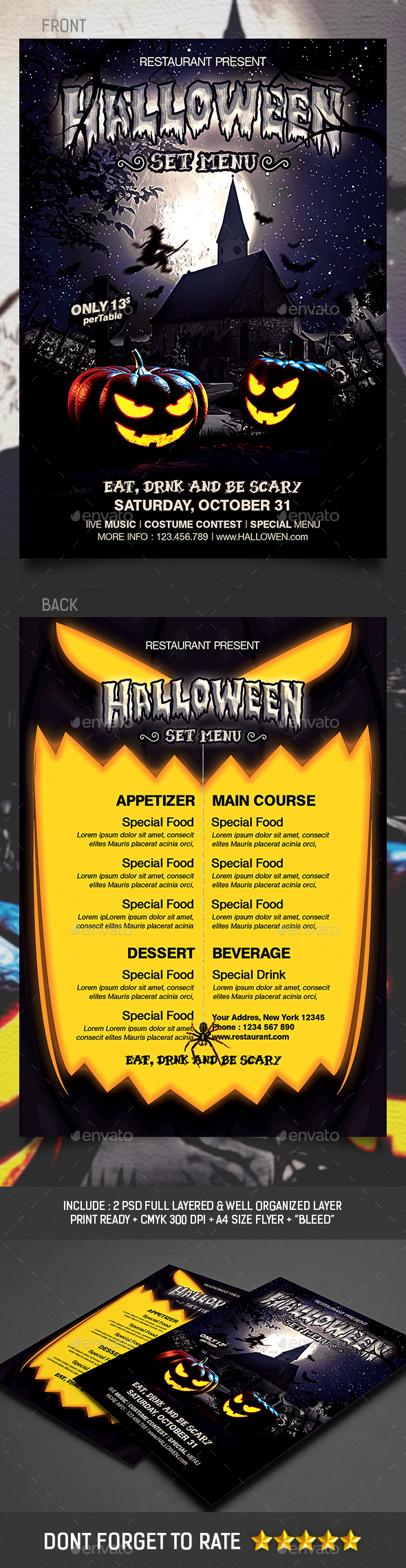 Halloween Set Menu Templates - Food Menus Print Templates