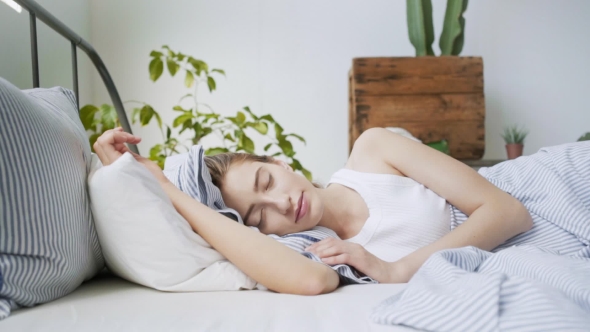 Beautiful Girl In Morning In Her Bed, Stock Footage | VideoHive