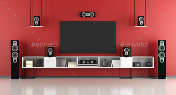 Red home cinema system - Stock Photo - Images