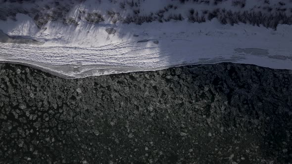 Aerial Drone Top Down Shot of a Frozen River
