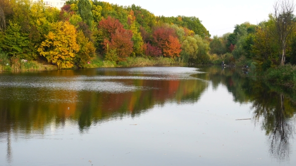 Lake And Autumn Trees Behind