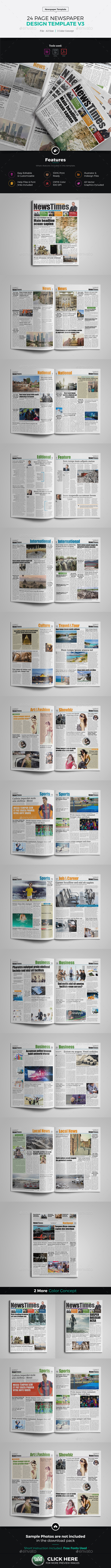 24 Page Newspaper InDesign v3 - Newsletters Print Templates
