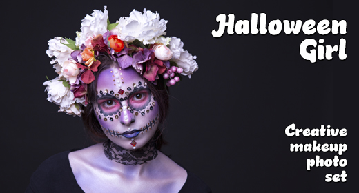 Halloween Model with Rhinestones and Wreath of Flowers