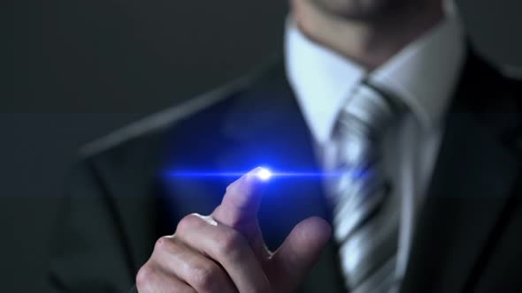 Market Research, Businessman in Suit Touching Screen, Investigation, Statistics alt