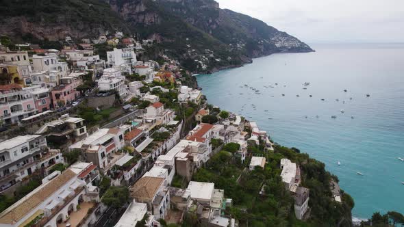 Positano City Vacation Homes and Bay in Amalfi Coast, Drone Pedestal Down View alt