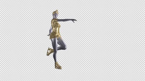 Ice Skater - Female Figurine - Gold and Silver - Skating Transition - III - Alpha Channel