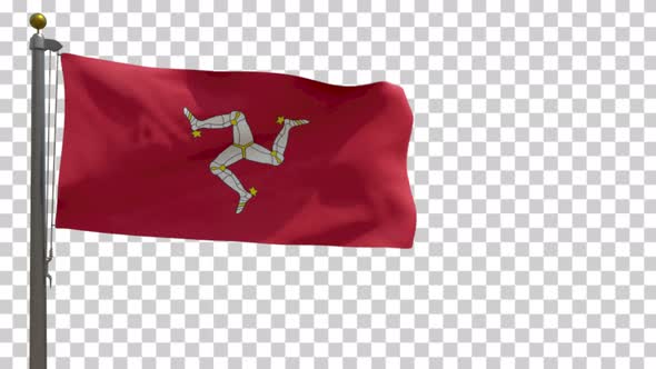 Isle of Man Flag (UK) on Flagpole with Alpha Channel - 4K alt