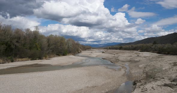 River La Durance. Dryness during the Spring season, Alpes de Haute Provence, France. alt
