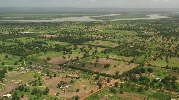 Africa Mali Vast Field And Village Aerial View