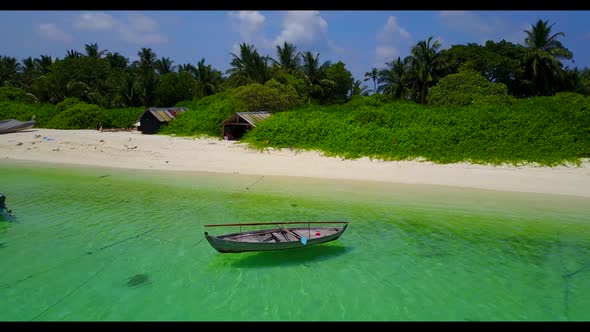 Aerial top down abstract of perfect shore beach trip by shallow lagoon with clean sandy background o alt