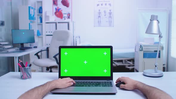 Pov of Assistant Using Laptop with Copy Space alt