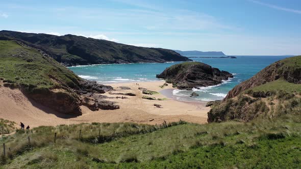 Aerial View of the Murder Hole Beach Officially Called Boyeeghether Bay in County Donegal Ireland alt