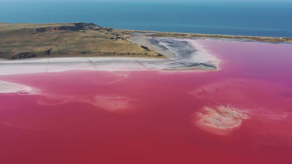 Aerial View of Pink Chokrak Lake in Crimea alt