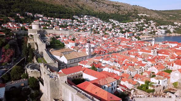 Aerial View of Dubrovnik City Walls from the Fort Bokar side. Croatia
