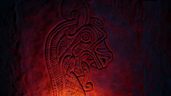 Viking Creature Rock Carving Lit Up alt