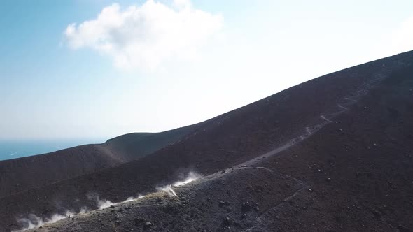 Aerial View on Hot Volcanic Gas Exiting Through Fumaroles on Vulcano Island alt