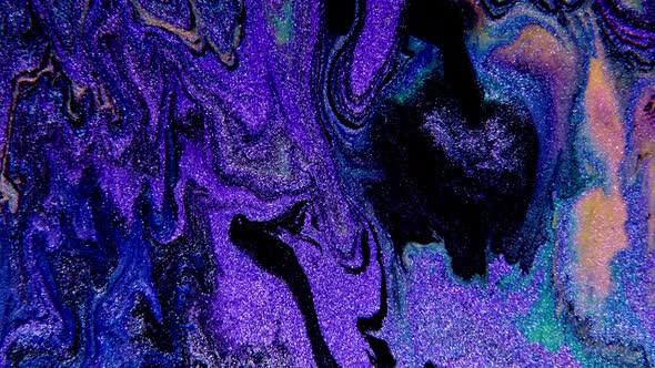 Abstract Paint Mixing Neon Violet Green Orange Purple Colors Ink