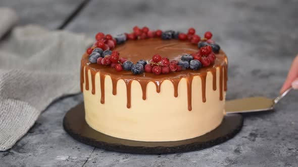 Delicious Caramel Cake with Frozen Summer Berries