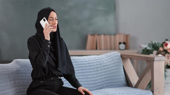 Adorable Arabic Woman Calling Smartphone Enjoying Friendly Communication alt