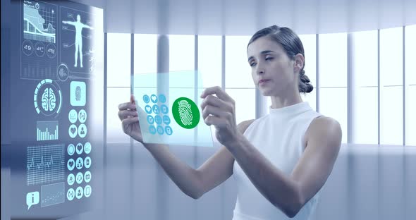 Woman using digital screen alt