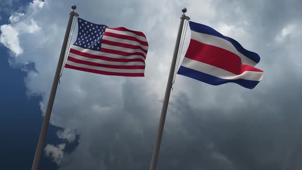 Waving Flags Of The United States And The Costa Rica 4K alt
