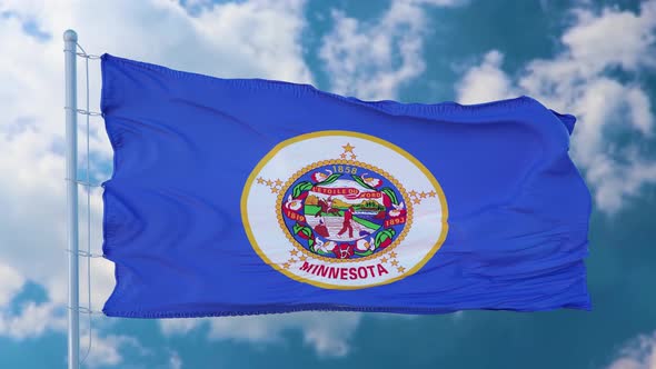 Flag of Minnesota State Region of the United States Waving at Wind alt