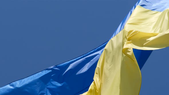 Slow Motion of Ukraine Flag Waving Background Sky Blue and Yellow National Color Ukrainian