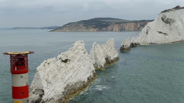 The Isle of Wight Needles a Natural Chalk Coastal Feature with a Lighthouse alt