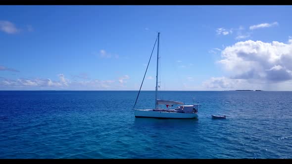 Aerial drone view scenery of tranquil lagoon beach trip by blue water and white sand background of a alt