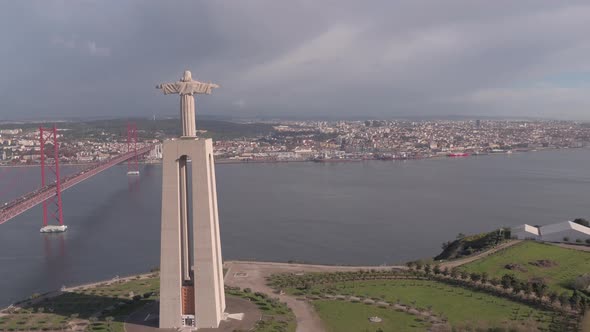 Aerial of Christ the King Sanctuary and Ponte 25 de Abril