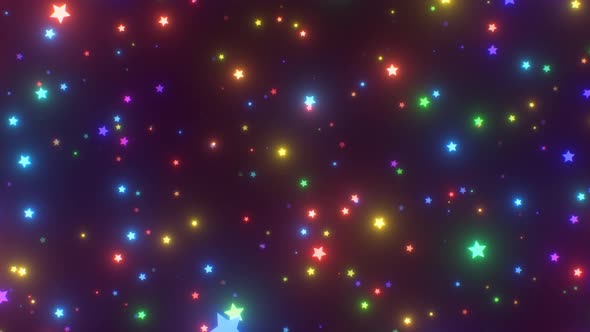 Flying In Field Of Tiny Rotating Rainbow Star Shapes Neon Glow Lights Flying In Field Of Tiny Rotating Rainbow Star Shapes Neon Glow Lights