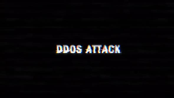 Ddos Attack glitch text with noise and vhs background alt