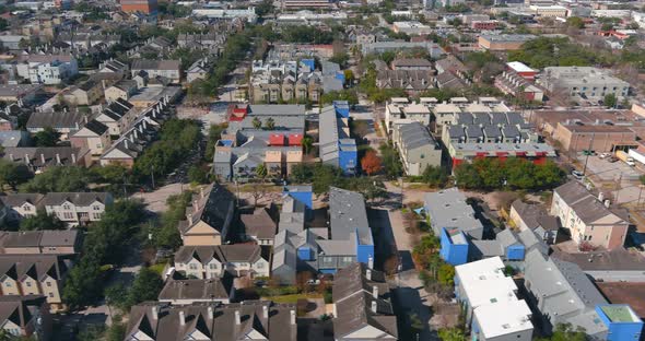 Aerial view of Affluent homes near downtown Houston in the Rice Village area alt