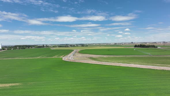Aerial of wide open farm lands in Eastern Washington. alt