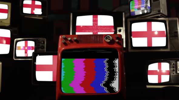 Flag of England and Retro Televisions. alt
