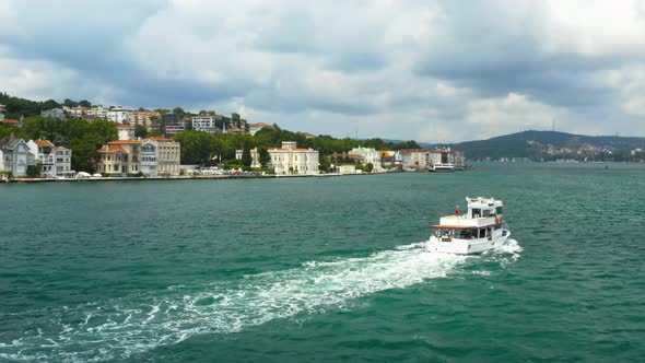 Istanbul Bosphorus Waterside House And Boat Passing Aerial View 2
