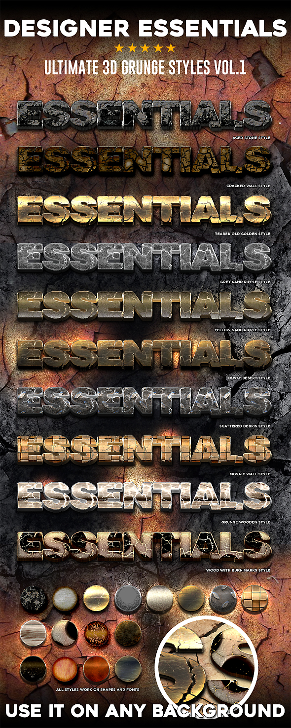 Designer Essentials Ultimate 3D Grunge Styles Vol.1