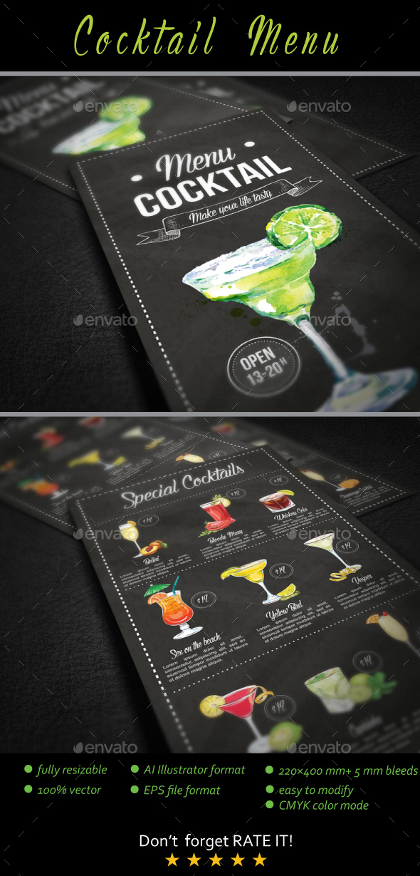 Cocktail Menu - Food Menus Print Templates