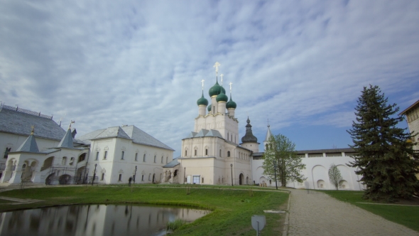 The Church Of Resurrection And Other Churches In Rostov Kremlin  Hyperlapse. alt