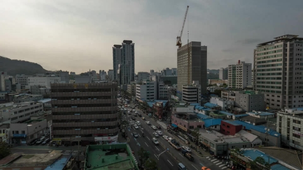 Seoul Cityscape With Car Traffic On Streets, South Korea alt
