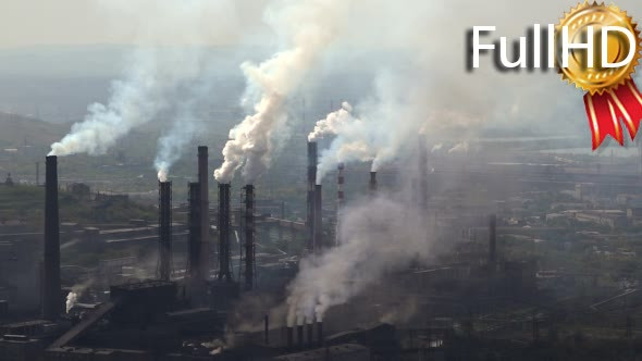 Industry Pipes Pollute the Atmosphere with Smoke alt