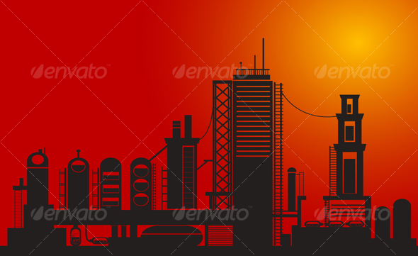 Silhouette of chemical factory - Industries Business