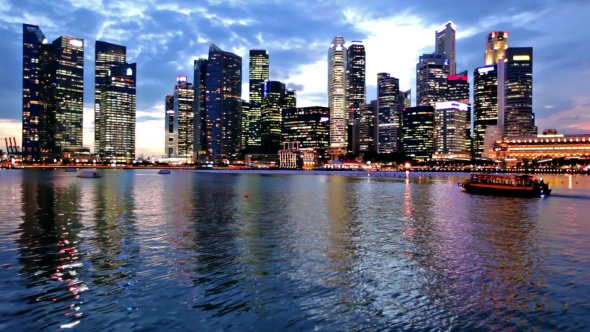 Singapore City Skyline At Evening