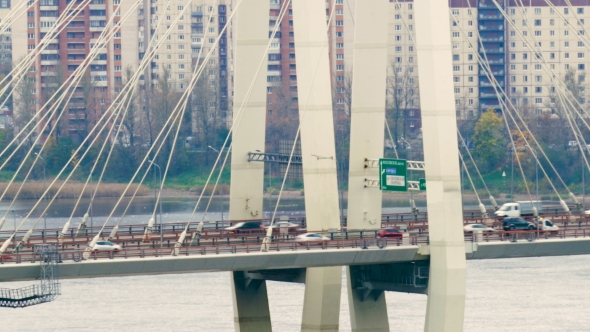Big Obukhov Bridge In Saint-Petersburg. This Cable-stayed Bridge Across The Neva River, Which