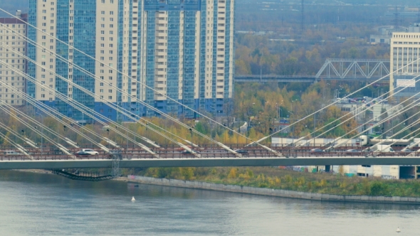Big Obukhov Bridge In Saint-Petersburg. This Cable-stayed Bridge Across The Neva River