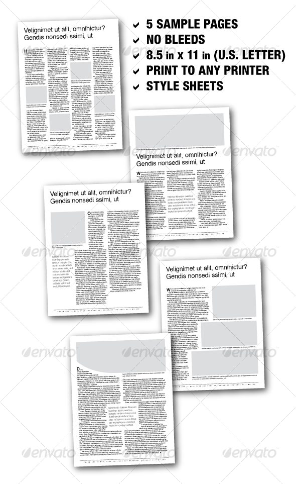 U.S. Letter Editorial Samplers 01 (5 pages) - Newsletters Print Templates