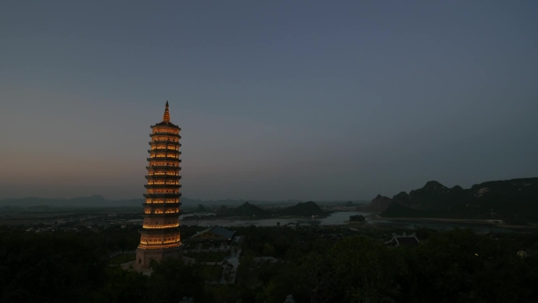 Shot Of Evening Coming To Bai Dinh Temple, Vietnam alt